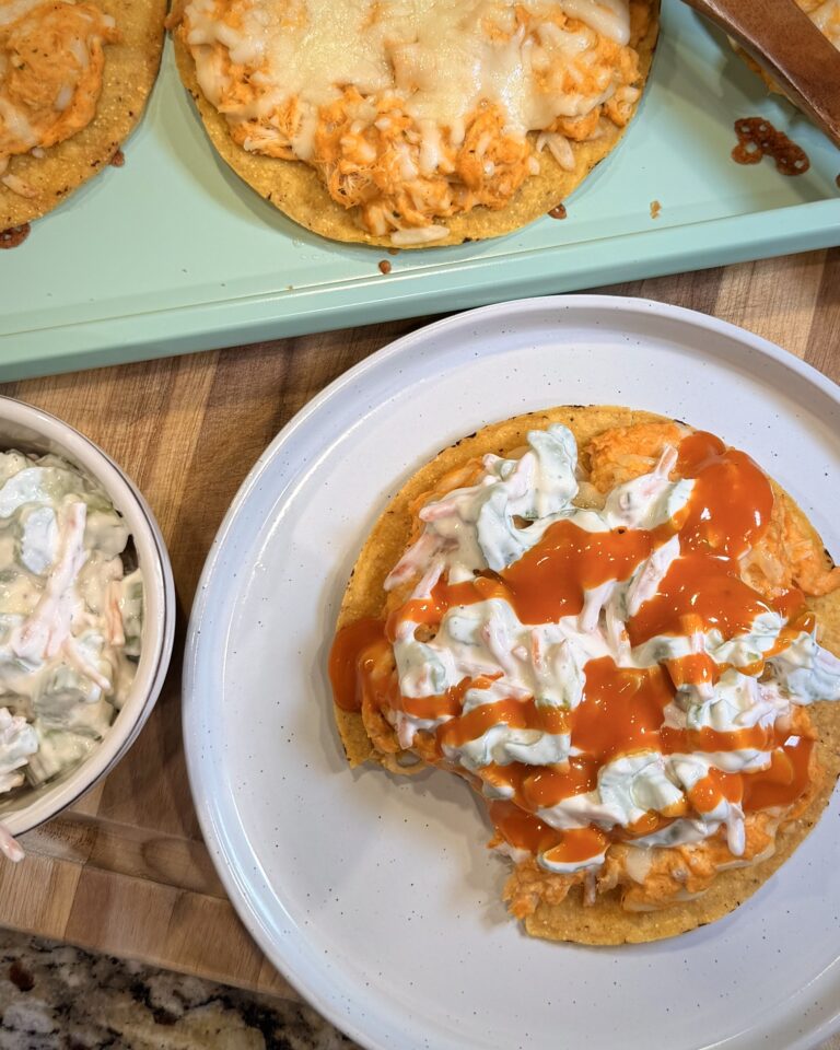 Buffalo Chicken Tostadas on a plate