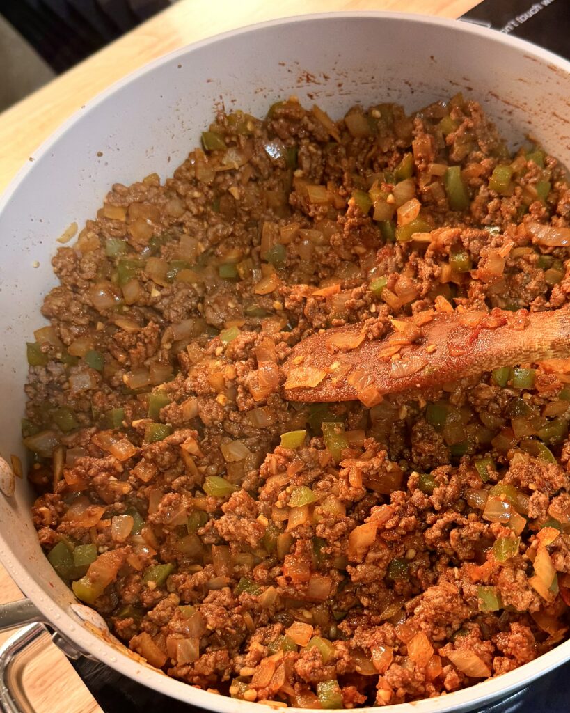 Chili Cheese Tortellini simmering in pan