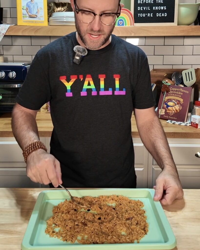Matthew cooking Crispy Rice Bang Bang Bowls