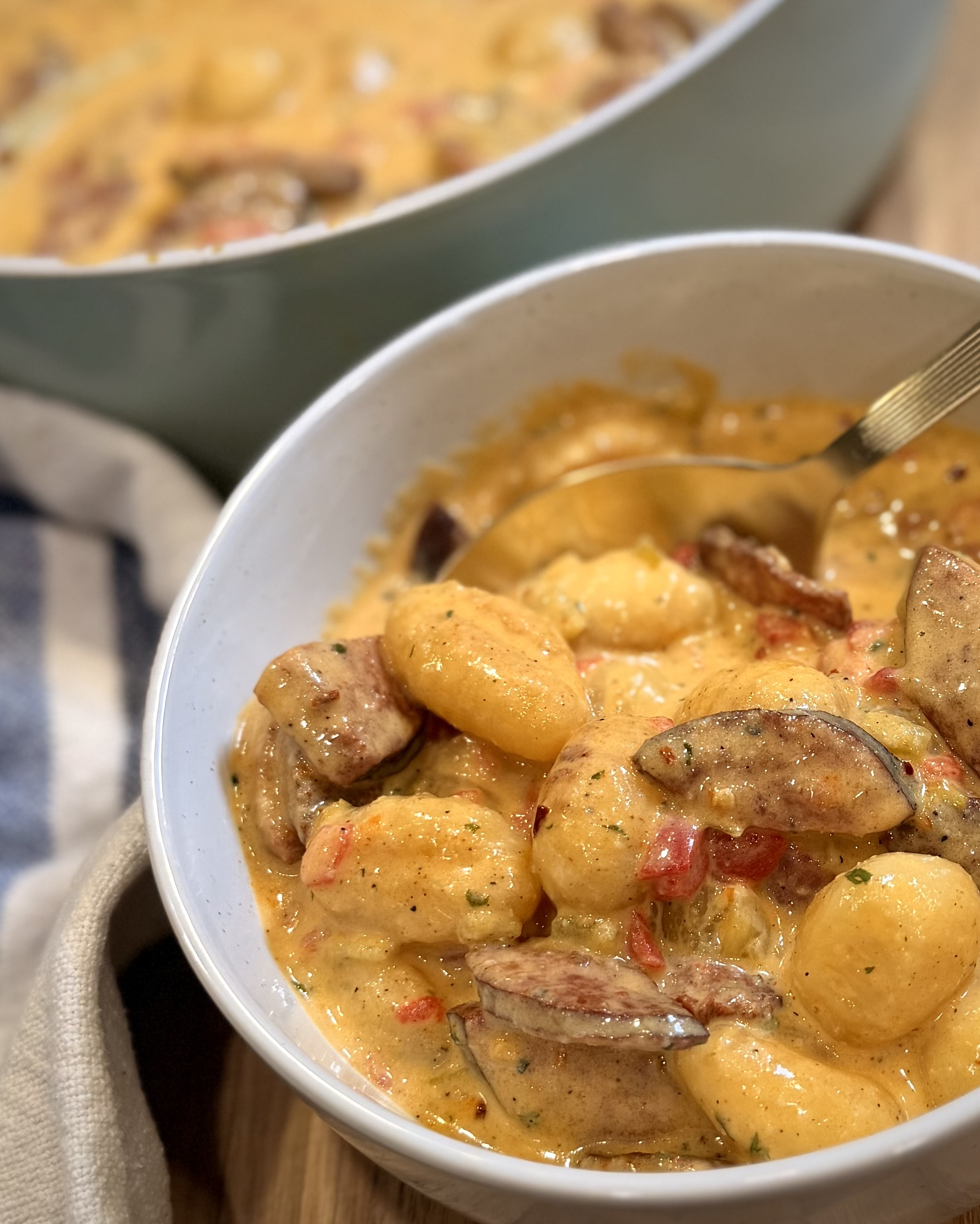 Pimento Cheese & Sausage Gnocchi in a bowl
