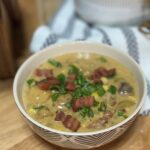 Chowder in bowl on table