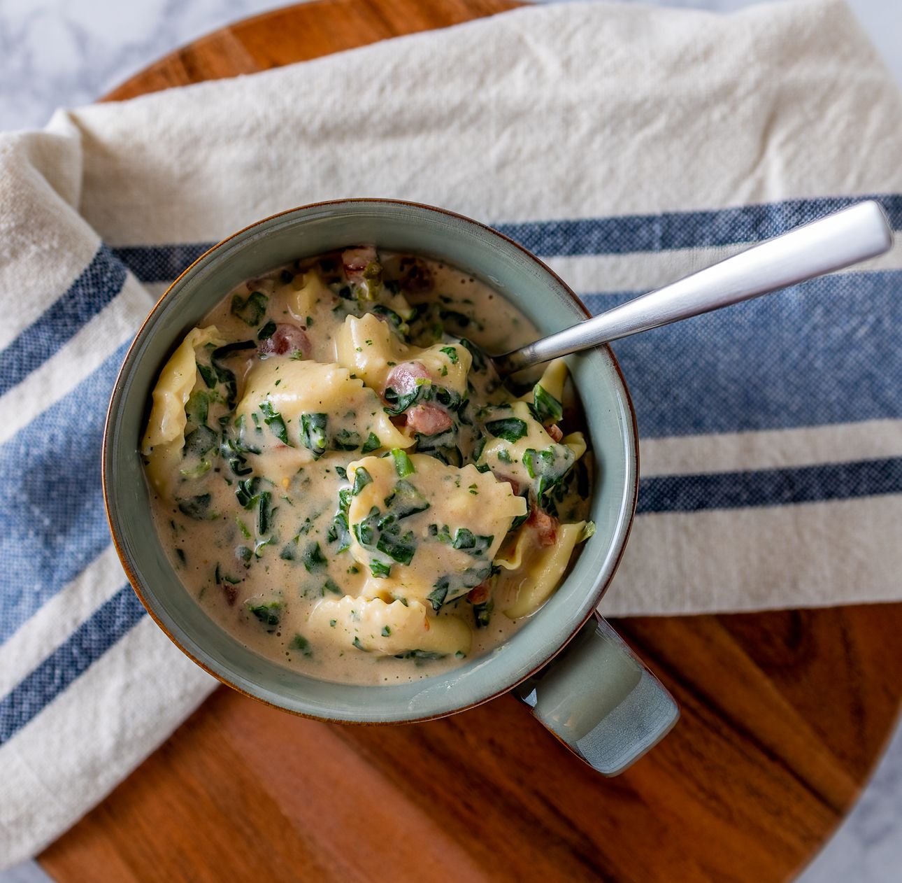 Too Tired Tortellini in bowl on table
