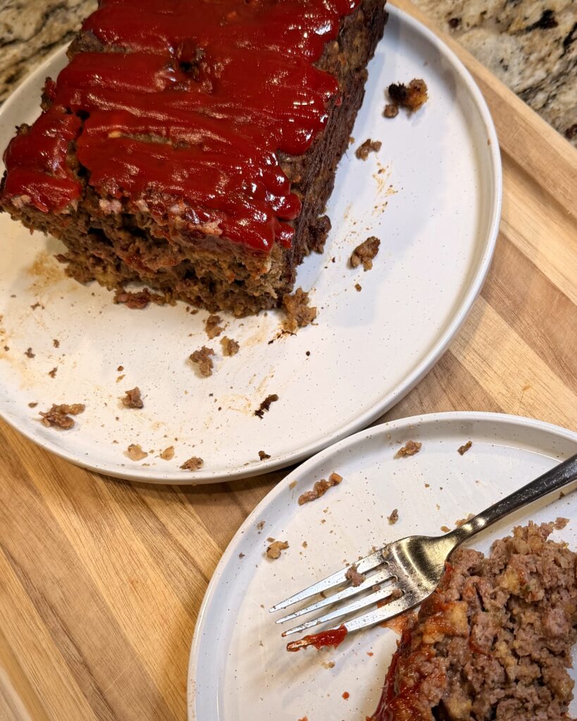 Meatloaf on plate on table