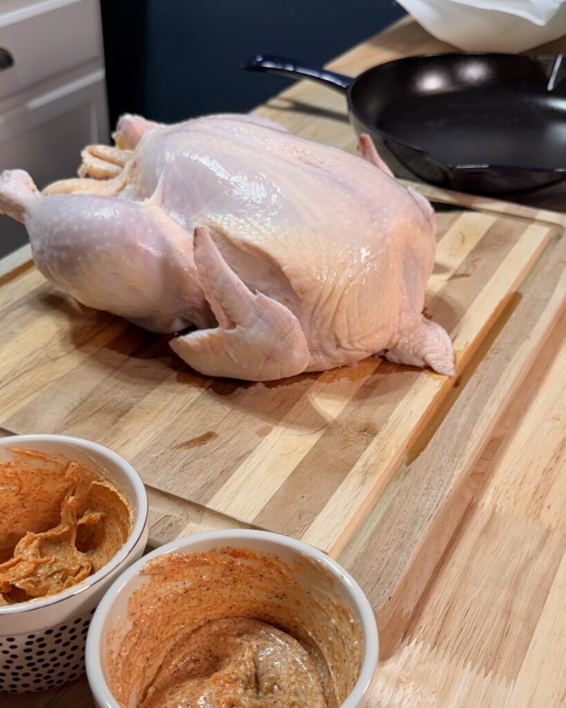 Spatchcock Chicken items being prepped from Keep It Simple Y'all Every Day Cookbook by Matthew Bounds