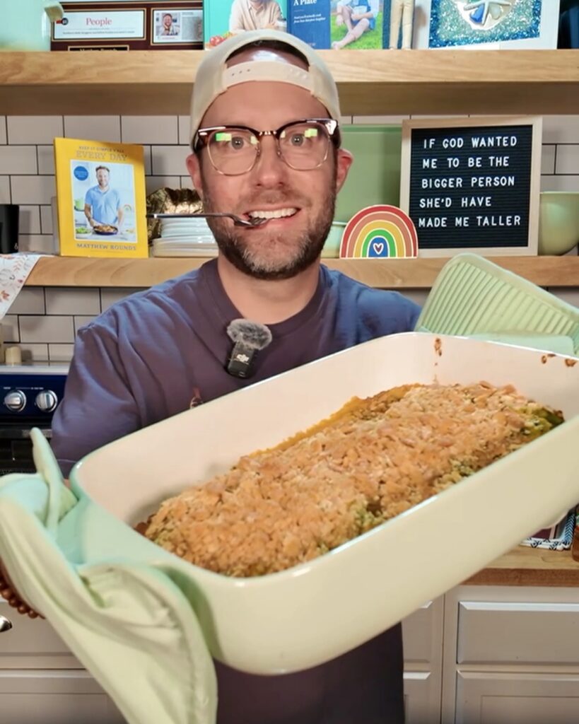 Matthew holding dish of Wednesday Night Special