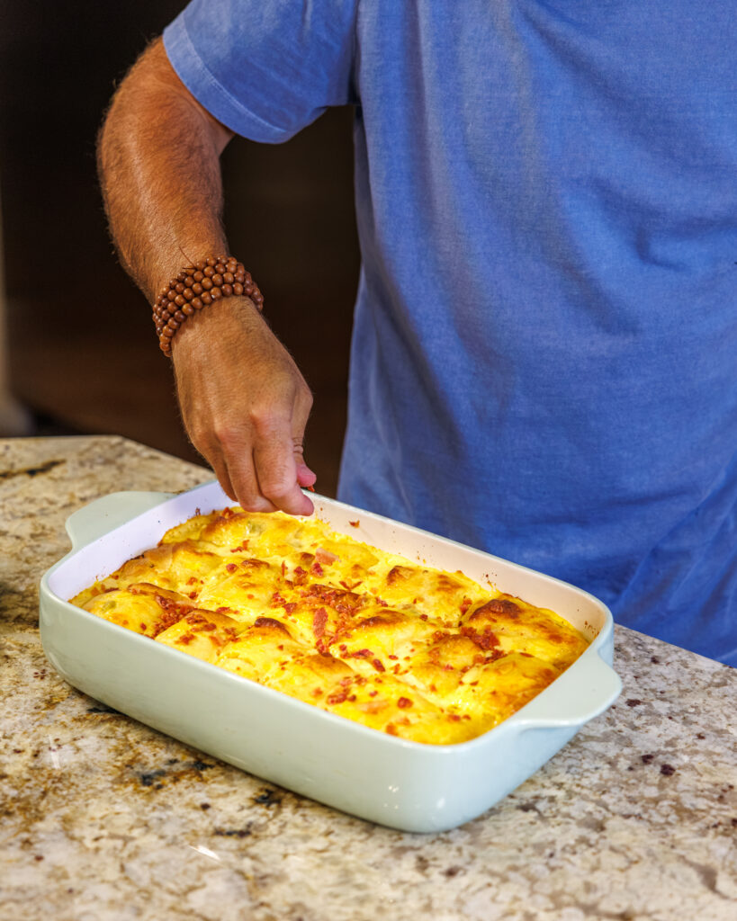 Matthew Bounds, creator of Your Barefoot Neighbor, prepares ingredients for his Chicken Bacon Ranch Rolls