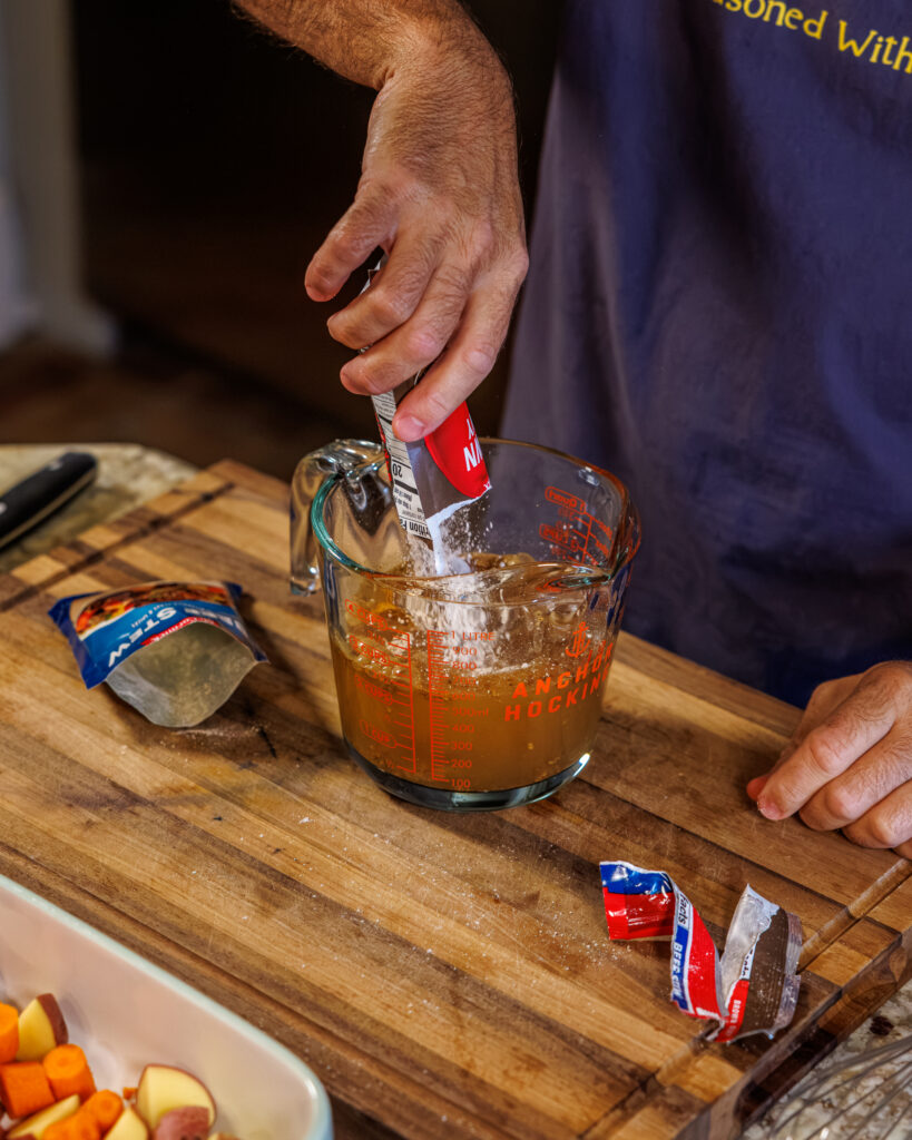 Matthew Bounds, creator of Your Barefoot Neighbor, prepares gravy for Hamburger Steaks and Gravy