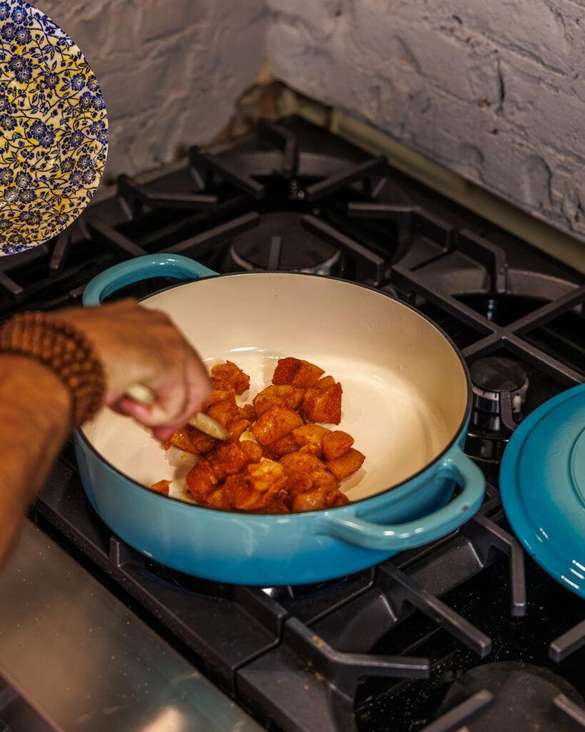 Matthew Bounds, creator of Your Barefoot Neighbor, prepares the chicken for his One Pot Corn & Pimento Orzo