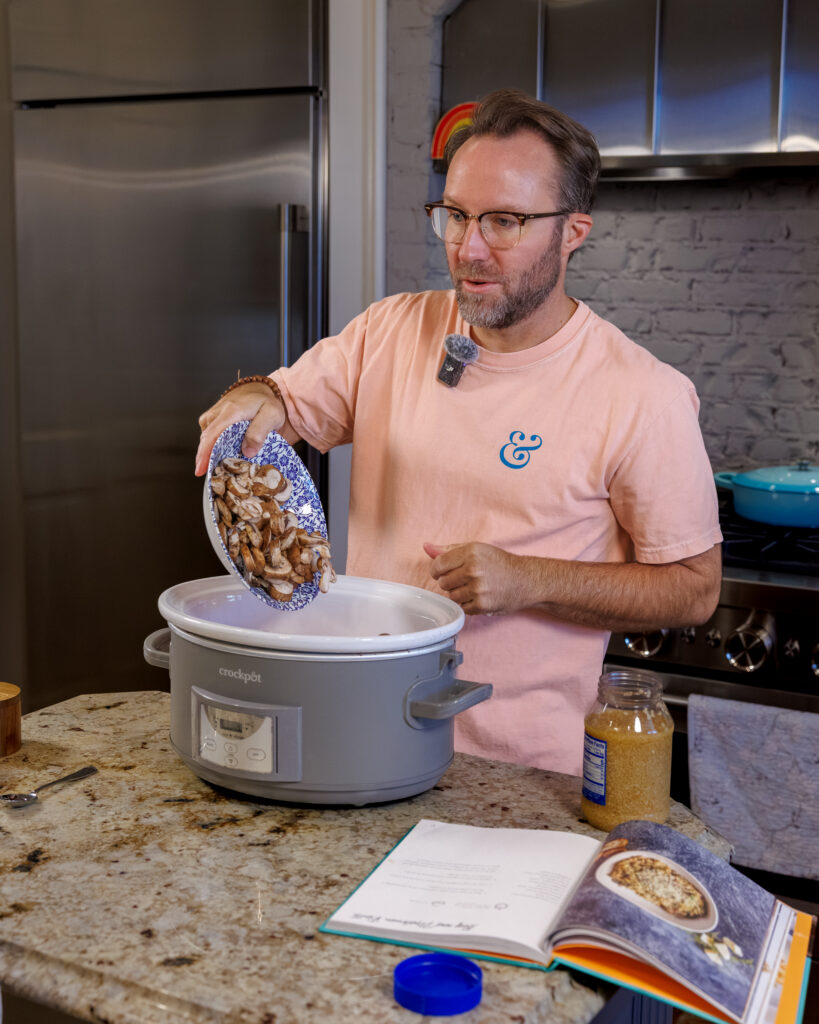 Matthew Bounds, creator of Your Barefoot Neighbor, prepares his Crockpot Beef and Mushroom Risotto from his book Keep It Simple Y'all